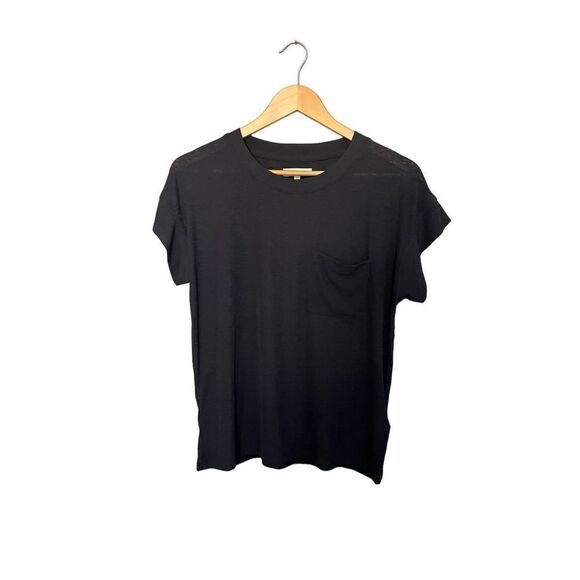‎Madewell Black Ribbed Crew Neck Short Sleeve Top - Picture 1 of 4